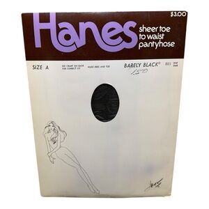 Vintage Hanes Sheer Toe To Waist Pantyhose Size A Barely Black 855